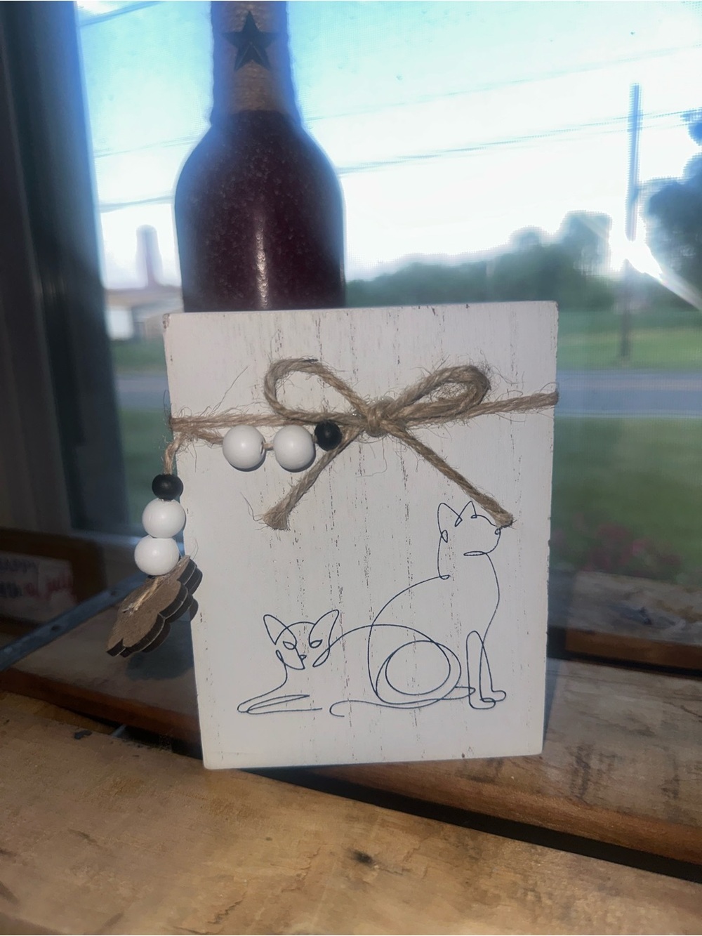Cat Line Art Sign Block Book Bead Accent Blessed and Cat Obsessed ~ New